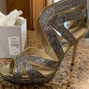 Jimmy Choo Collar Leopard Print Glitter Heels